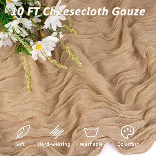 Mkobon Cheesecloth Table Runner 10 FT Champagne Boho Rustic Gauze