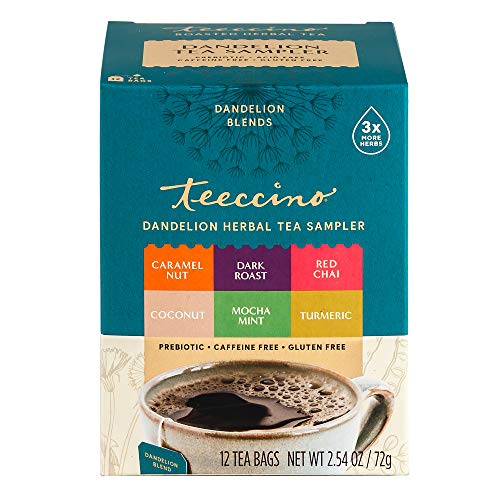 Teeccino Dandelion Tea Sampler - 12 Count Variety Pack, Caffeine-Free