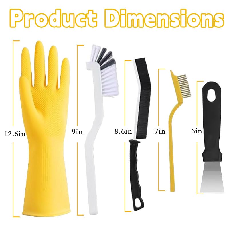Crevice Cleaning Brush Set with Rubber Gloves - 12-Piece Kit for Home & Bathroom