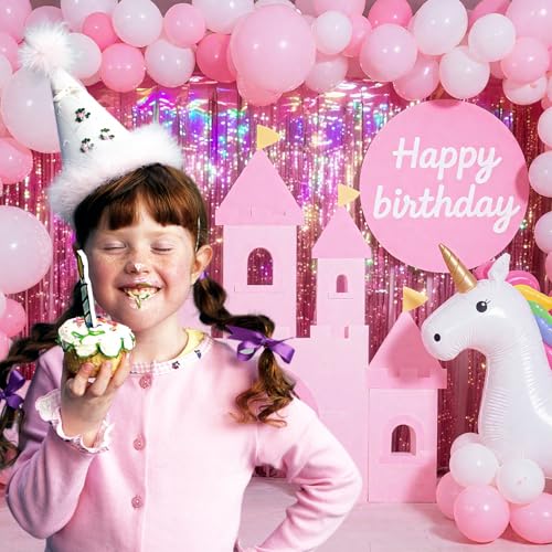 Pink Streamers Backdrop Set - 2 Pack Glitter Tinsel Curtains