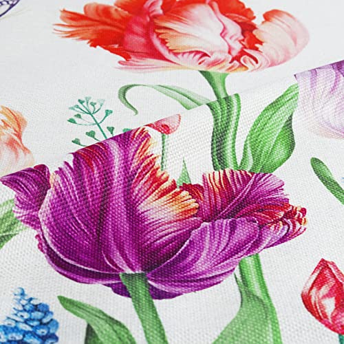 Bonhause Tulip Floral Throw Pillow Covers, 18x18 Inch Set of 4, Spring Decor