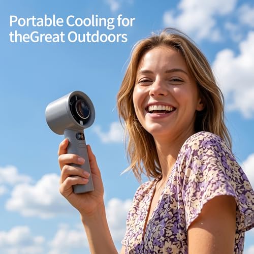 Portable Handheld Fan with Digital Display - Adjustable Wind Speed