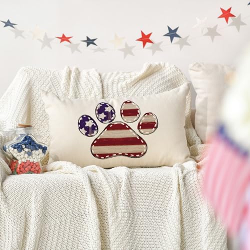 Patriotic Dog Paw Stars Throw Pillow Cover - 12x20 Inch