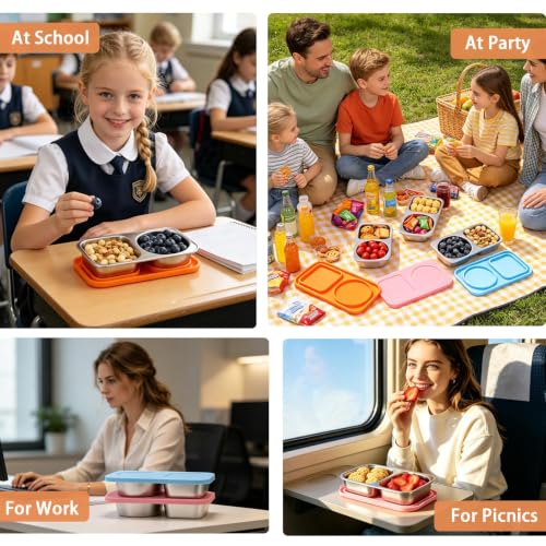 Luckboat Orange Stainless Steel Kids Snack Containers 14oz Reusable Lunch Box