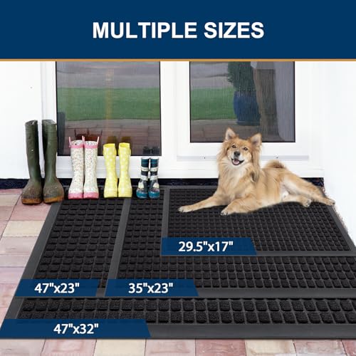 Smiry Natural Rubber Front Door Mat - Non-Slip Low-Profile Entrance Mat, Black