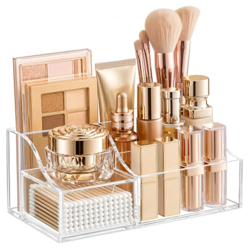 HBlife Clear Makeup Organizer with Drawer – 5-Compartment Storage