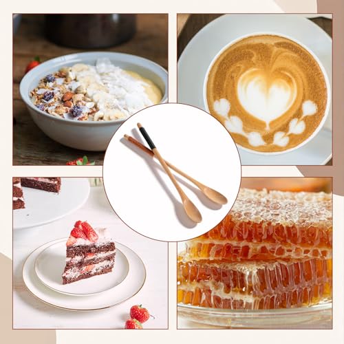 8-Inch Wooden Honey Spoons - Set of 2 Long Handle Teaspoons