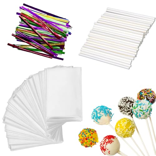 Colorful Cake Pop Sticks and Wrappers Kit - 300 PCS Set