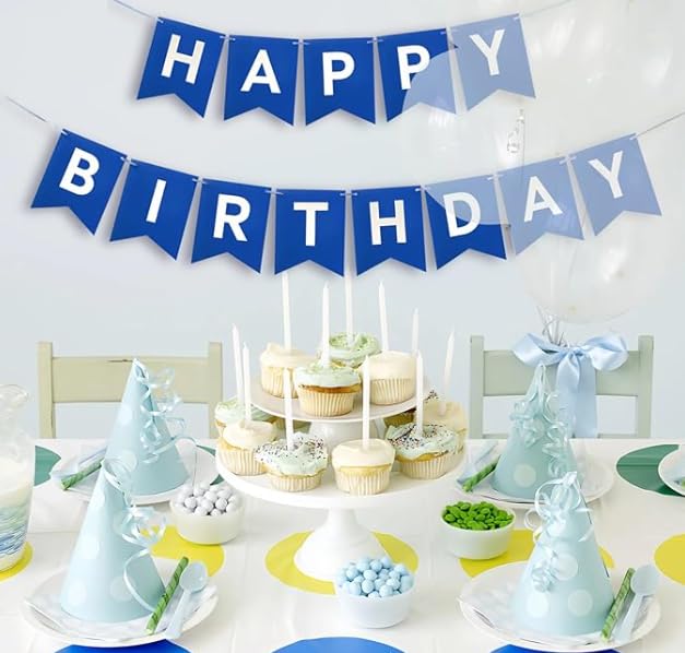 Navy Blue Happy Birthday Banner for Nautical Theme Parties