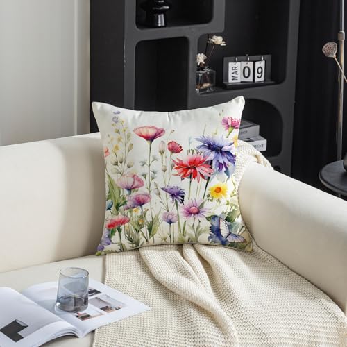 TAJWE Spring Floral Pillow Covers 18x18 Inch Set of 2 - Farmhouse Decorative Cushion Cases for Sofa & Couch