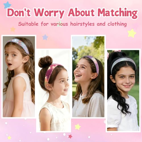 ROISDIYI Sequin Headbands for Girls, 2-Pack Sparkly Glitter Hair Bands