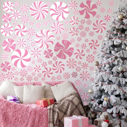 Pink Peppermint Candy Wall Decals - Christmas Xmas Decor Set of 6 Sheets