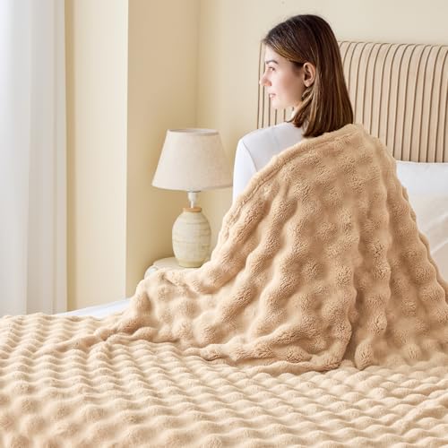 Brown 3D Bubble Flannel Throw Blanket 50x60 Inches for Couch & Bed - NEWCOSPLAY