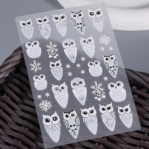 IDDFEVE 6 Sheets Christmas Winter Owl & Snowflake Self-Adhesive Nail Stickers