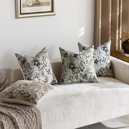 Purewish Vintage Floral Chenille Throw Pillow Covers 18x18 - Camel (Pack of 2)