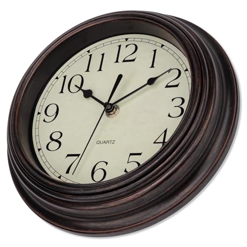 Foxtop 9 Inch Silent Wall Clock, Battery Operated Retro Bronze Decorative Clock