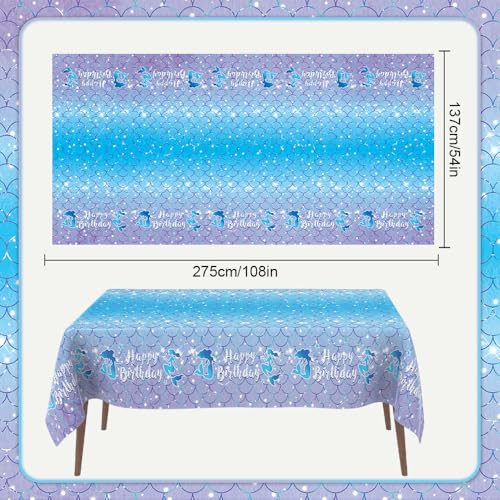 Mermaid Tablecloths - 2 Pack 54x108 Inch Ocean Party Decor
