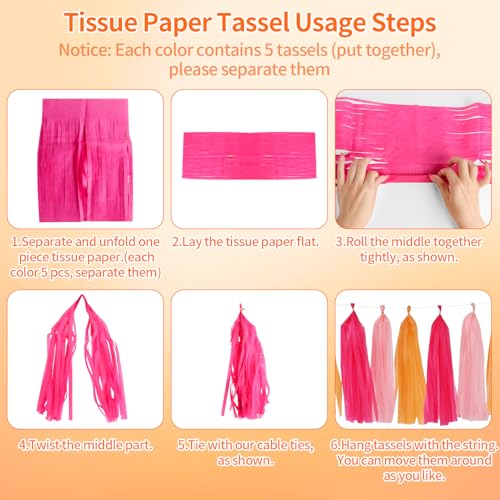 Pink Orange Birthday Decorations Kit for Women & Girls - Peach Gold Balloons, Banner, Cake Topper & Pom Poms