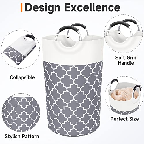 Collapsible 82L Laundry Basket with Handles - Grey Hamper
