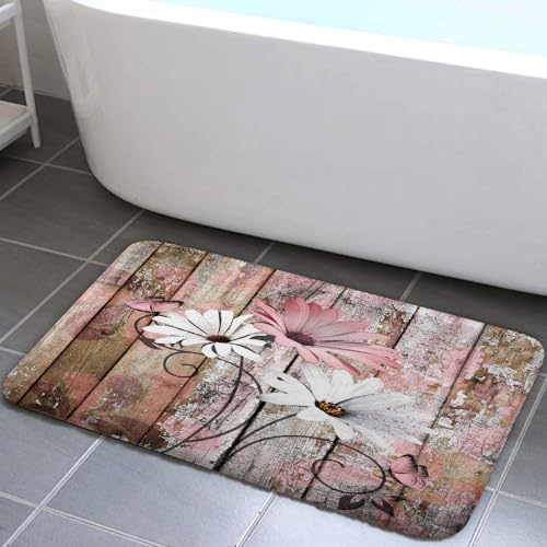 Daisy Floral Bath Mat - Non-Slip Soft Flannel Doormat 17x29