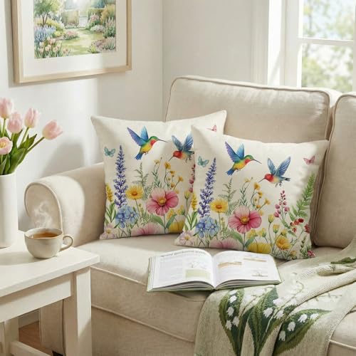 GEEORY Floral Throw Pillow Covers Set of 2 - 18x18 Inch Spring Decor