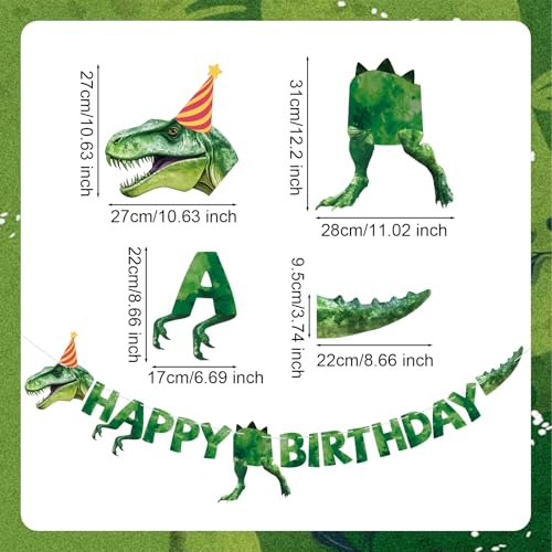 Dinosaur Happy Birthday Banner - Watercolor Green T-Rex Party Decoration