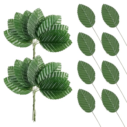 200 Pcs Artificial Wired Green Leaves for DIY Floral Crafts & Weddings