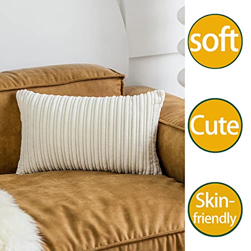UGASA Velvet Lumbar Throw Pillow Cover 12x20 Inch - Cream