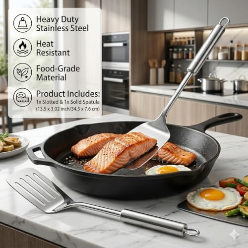 Cyoufine Stainless Steel Spatula Set - Heavy Duty Kitchen Utensils for Cooking & Flipping