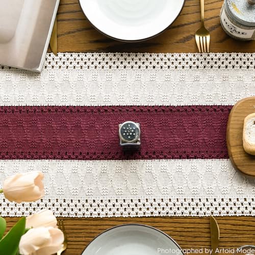 Red Farmhouse Rustic Christmas Table Runner 12x90 Inch - Polyester Cotton