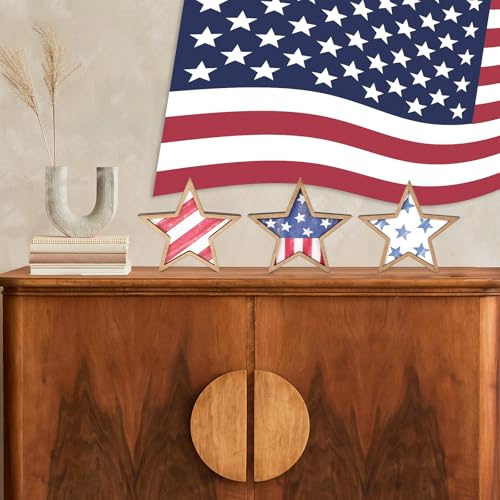 COCHIE Retro 4th of July Wooden Star Decorations Set of 3