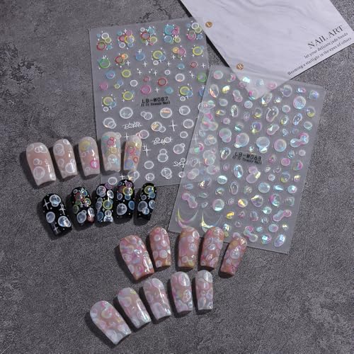 SIMAYKUWA 3D Holographic Bubble Nail Stickers - Summer Cute Designs 2 Sheets