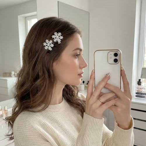 Silver Rhinestone Snowflake Alligator Hair Clips 5Pcs