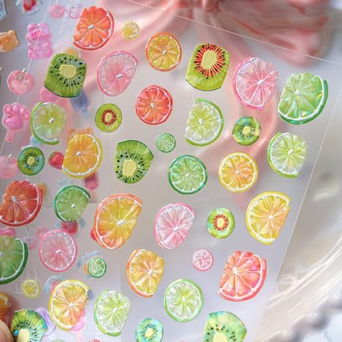 IDDFEVE 5D Embossed Fruit Nail Stickers - Citrus Lemon Orange Kiwi Design