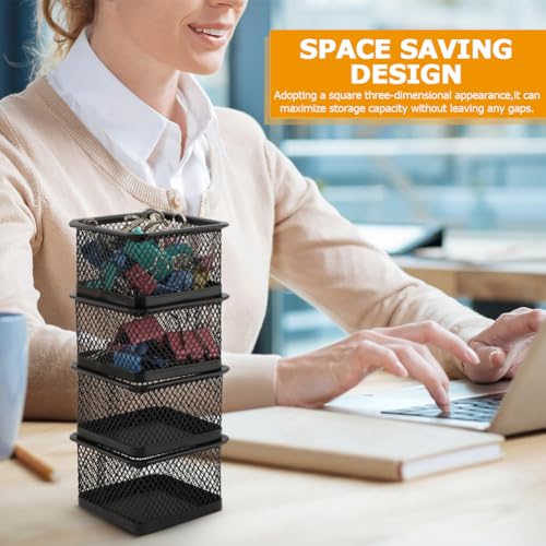 Quivorant Square Mesh Paper Clip Holder Stackable Desk Organizer Black