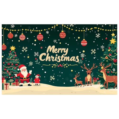 Merry Christmas Banner - Large 70.9x43.3in, Festive Xmas Decor with Santa & Reindeer