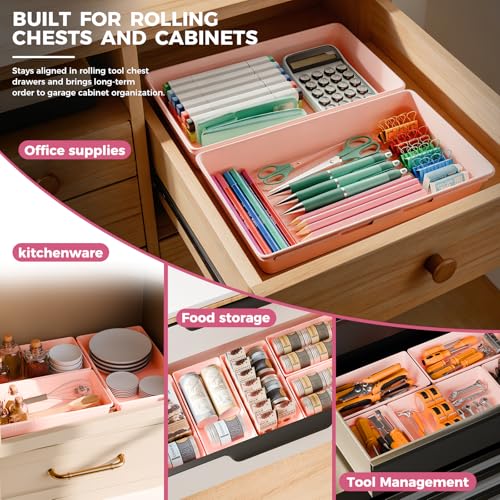 Extra-Large Pink Drawer Organizer Trays - 6-Piece Interlocking Storage Set