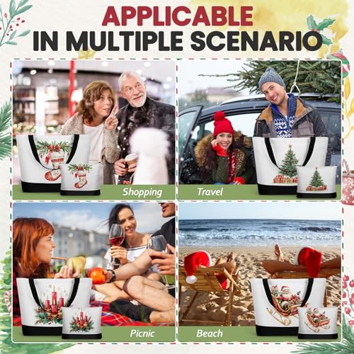 Christmas Canvas Tote and Makeup Bag Set - Snowman & Tree Design - 12 Pcs