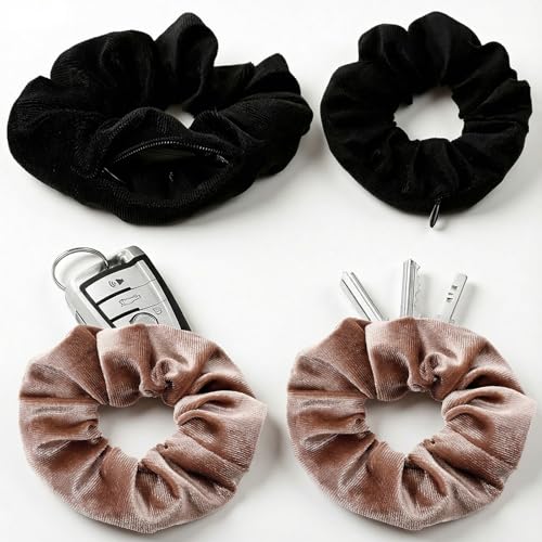 Dopenspi 4PCS Velvet Pocket Scrunchies with Hidden Storage Zipper