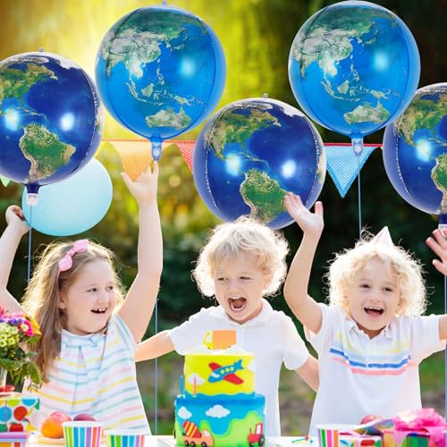 6 Pcs Globe Foil Balloons - 22 Inch Earth Map Party Decor