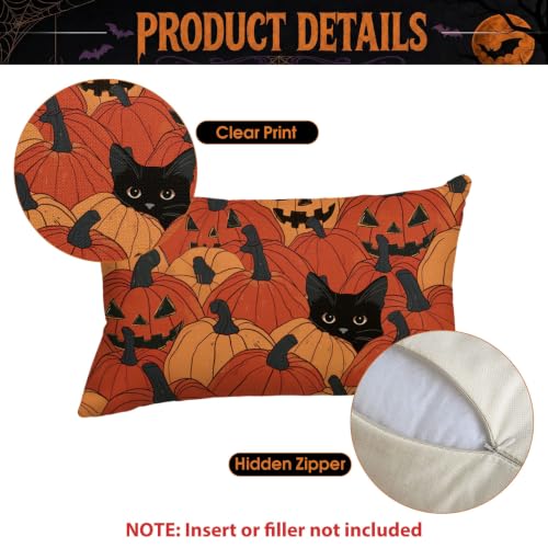 AVOIN colorlife Halloween Pumpkin Black Cat Throw Pillow Covers, 12x20, Set of 2