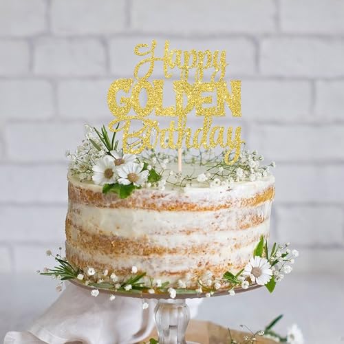 Happy Golden Birthday Cake Topper - Gold Glitter Decoration for All Ages
