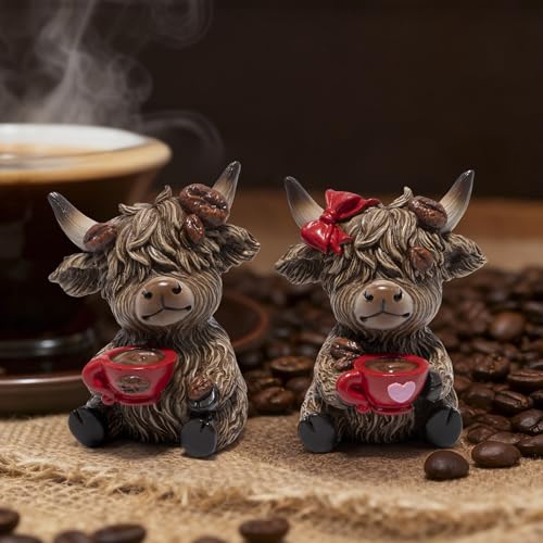 Christmas Highland Cow Coffee Resin Figurines - Farmhouse Holiday Decor