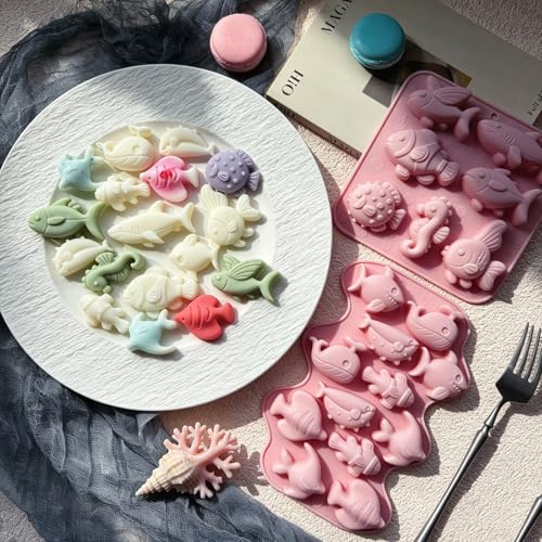 Ocean Sea Animal Silicone Molds - 2 Pack Marine Life Candy Molds
