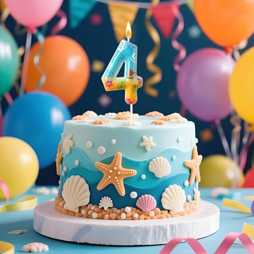 Jinrea Ocean Theme Number 4 Birthday Candles for Beach & Sailboat Cake Decorations