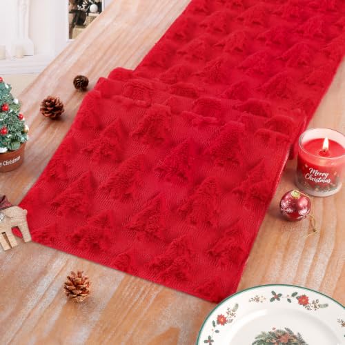 Christmas Faux Fur Table Runner Red 13x108 Inch Holiday Decor