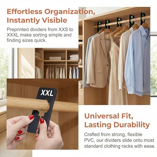 8 Pack Clothing Rack Dividers - Preprinted Size Labels for Organizing Closet