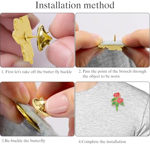 Red Rose Flower Enamel Lapel Pin - 12 Pack Metal Badge Brooch