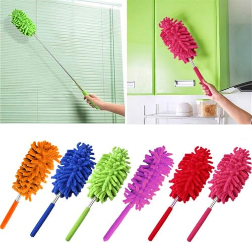 SEIWEI Extendable Microfiber Hand Duster - 63cm Telescopic Brush (Red)