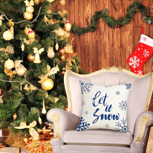 Set of 4 Christmas Snowflake Throw Pillow Covers, 18x18 Inch